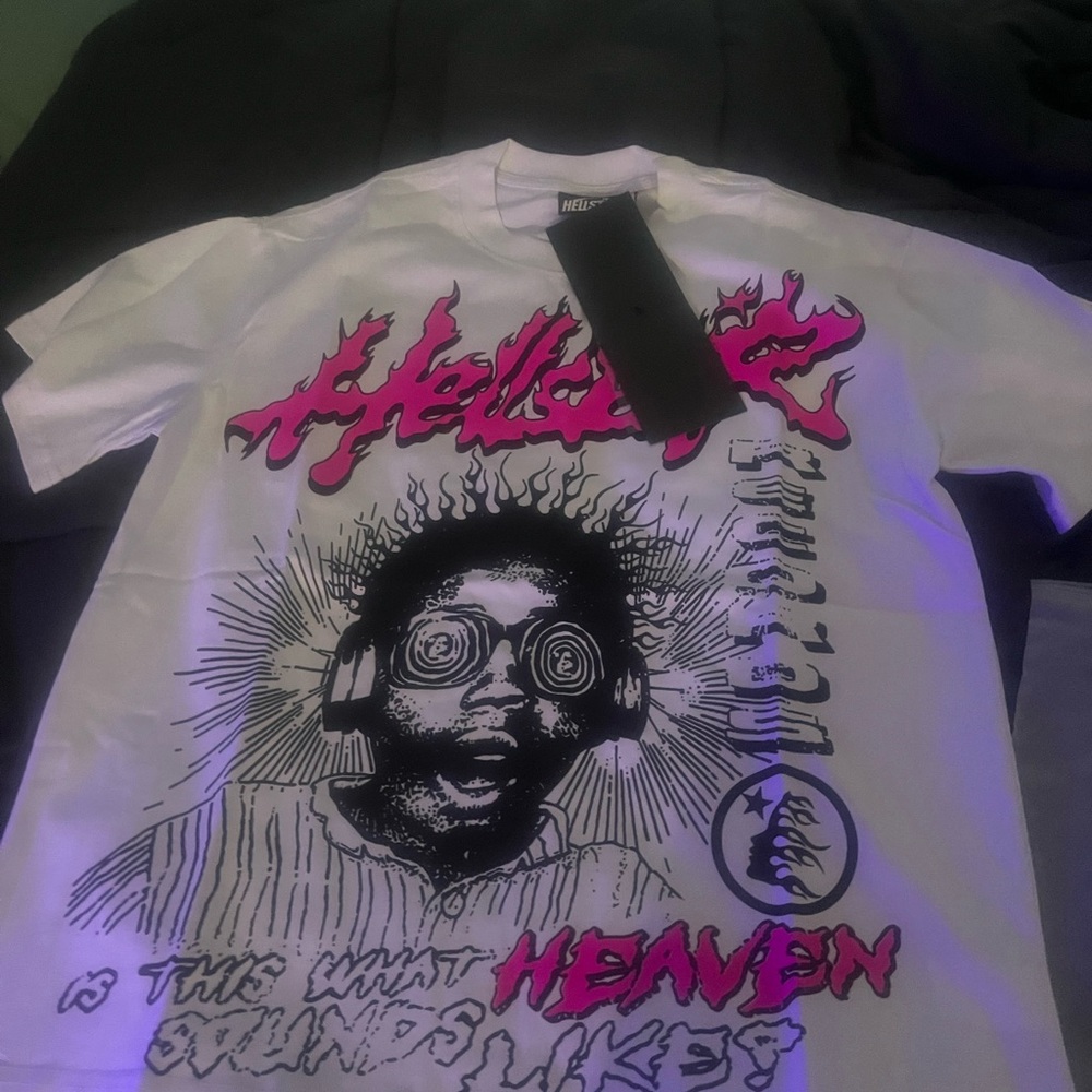 White hellstar Graphic Tee with Pink & Black Print